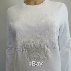 Kenzo White Long Sleeve Tiger Graphic Sweatshirt/Top Size M Ret. $270