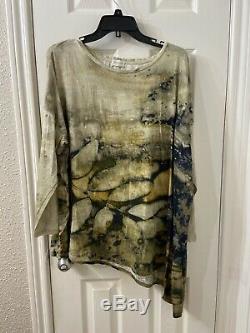 Krista Larson Cotton Stone Printed Long Sleeve Blouse Top One Size
