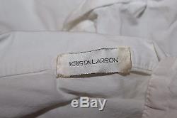 Krista Larson White Cotton Wavy Bottom Long Sleeve Tie Shirt Top One Size
