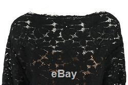 LANVIN $1,455 Ete 2015 Black Lace Boat Neck Long Sleeve Top M