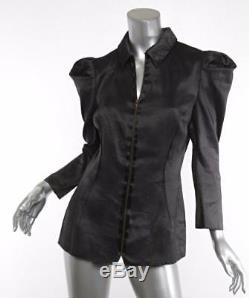 LANVIN Womens Black Puffed-Shoulder Collared Zipper Long-Sleeve Top Blouse 8-40