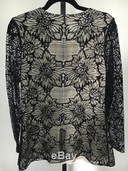 LELA ROSE Sheer Floral Lace Long Sleeve Blouse Top Black 10 M $1395