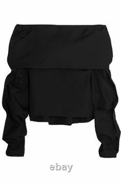 LEMAIRE Black Long Sleeve Cotton Off Shoulder Crop Draped Blouse Top 34/2