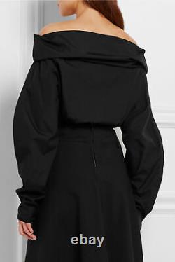 LEMAIRE Black Long Sleeve Cotton Off Shoulder Crop Draped Blouse Top 34/2