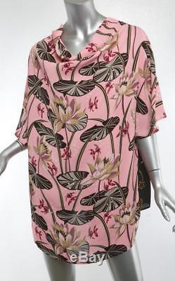 LOEWE Womens Pink + Black Multi-Color Floral Batwing-Sleeve Long Top Blouse L