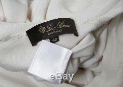 LORO PIANA White V-Neck Long Sleeve Silk Cotton Knit Sweater Top Blouse 4-40
