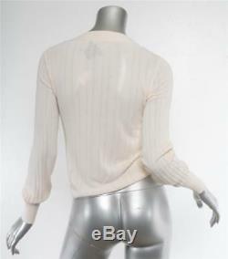LOUIS VUITTON Womens Blush Nude V-Neck Button Ribbed Long Sleeve Sweater Top S