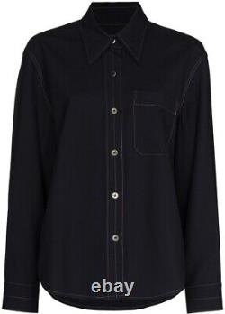 LVIR Shirt Blouse Top Ladies Womens Size UK S 10 Wool Long Sleeves Dark Navy