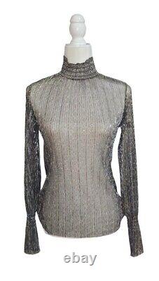 L'AGENCE Sheer Metallic High Neck Long Sleeve Blouse Top Size Small