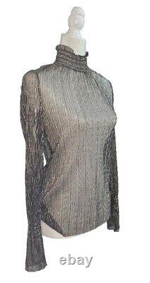 L'AGENCE Sheer Metallic High Neck Long Sleeve Blouse Top Size Small