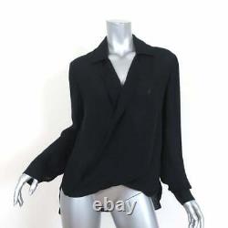 L'Agence Drape Front Blouse Rita Black Silk Size Medium Long Sleeve Top