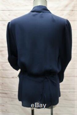 L'Agence Wrap Blouse Cara Navy Silk Size Small Long Sleeve Top NEW