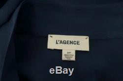 L'Agence Wrap Blouse Cara Navy Silk Size Small Long Sleeve Top NEW