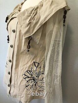 L Save The Queen mesh Shirt Tunic Dress Blouse Top Tee cream made in ITALY