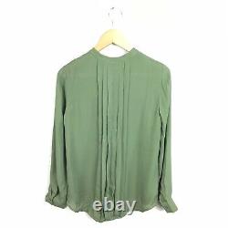 L'agence Top M Green Pleated Silk Keyhole Long Sleeve Blouse Women's NWOT