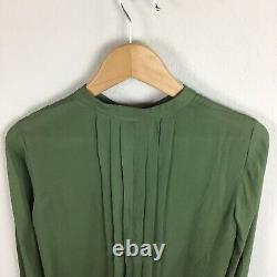 L'agence Top M Green Pleated Silk Keyhole Long Sleeve Blouse Women's NWOT