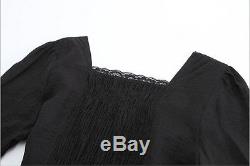 Lace black gothic tunic top long sleeves plus size women blouse shirt dress