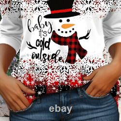 Ladies Tee Long Sleeve Christmas T Shirt Women Loose V Neck Holiday Xmas Tops