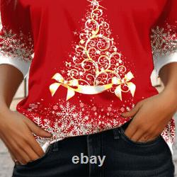 Ladies Tee Long Sleeve Christmas T Shirt Women Loose V Neck Holiday Xmas Tops