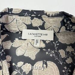 Lafayette 148 Rae 100% SILK chiffon Floral Blouse Top Long Sleeve Black Beige M