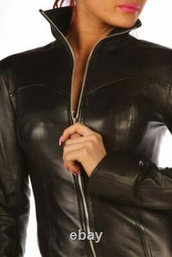Lavish Black Real Leather Mini Dress Top Jacket Goat Nappa