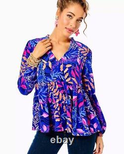 Lilly Pulitzer $198 Sarita Silk Top, Absolute Purrfection, Size 8 to 16