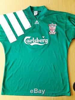 Liverpool Away Top 1992. Large No 4 Match Player Shirt Green Adults Long Sleeves