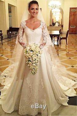 Long Sleeves Wedding Dresses White Ivory Lace Top A Line Bridal Gowns With Train