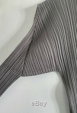 Long sleeve high neck gray Issey Miyake pleats please blouse top sz 3/uk12/ L