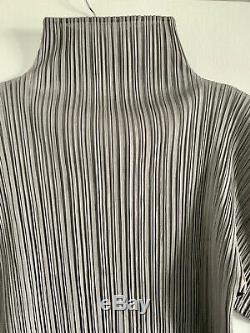 Long sleeve high neck gray Issey Miyake pleats please blouse top sz 3/uk12/ L