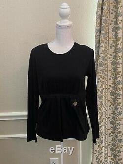 Louis Vuitton Blouse Top Women L Black Belted Bust Bow Long Sleeves LV Charm NWT