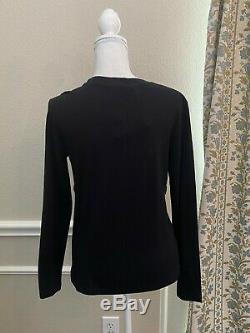 Louis Vuitton Blouse Top Women L Black Belted Bust Bow Long Sleeves LV Charm NWT