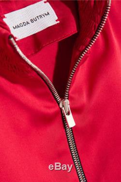 MAGDA BUTRYM Granada Red Silk Satin Ruffled Long Sleeve Zip Up Blouse Top 36/4