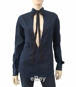 MARNI Cotton Denim Plunge Front Long Sleeve Top Blouse Shirt XS NWT