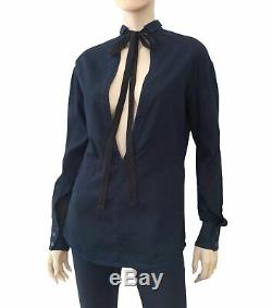 MARNI Cotton Denim Plunge Front Long Sleeve Top Blouse Shirt XS NWT