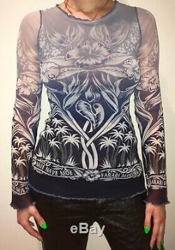 MINT condition Jean Paul Gaultier Mesh Long sleeved top Tattoo/Floral Size M