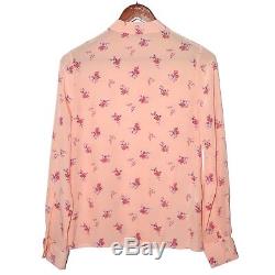MIU MIU Pink Floral Silk Blouse Long Sleeve Button Down Top Tee Shirt Sz FR 36 S