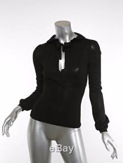 MOSCHINO Womens Black Ruffle V-Neck Long-Sleeve Sweater Top Blouse 6 NWT $550