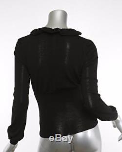 MOSCHINO Womens Black Ruffle V-Neck Long-Sleeve Sweater Top Blouse 6 NWT $550