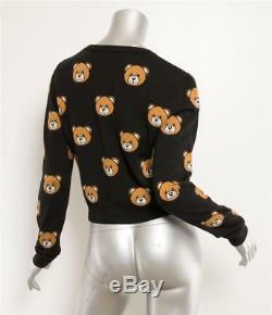MOSCHINO Womens Black Teddy Bear Print Long Sleeve Crewneck Sweater Top M