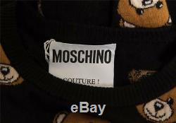 MOSCHINO Womens Black Teddy Bear Print Long Sleeve Crewneck Sweater Top M