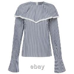 MOTHER OF PEARL Navy & White Cotton Stripe Oversized Collar Flare Sleeve Top M