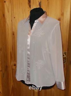 M&S dusky lilac chiffon floral embroidered long sleeve blouse shirt top 18 46