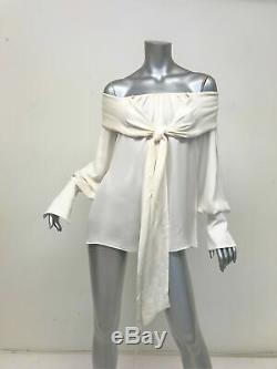 Magda Butrym Blouse Mons Cream Silk Size 34 Off-Shoulder Long Sleeve Top