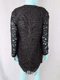 Maje Size 8 Heavy Lace Knit Long Sleeve Black Dress Top Authentic