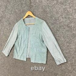 Majestic Filatures Womens Cardigan Top Size 2 Leather Linen Open Front 358.12