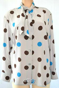 Marni Polka Dot Long Sleeves Ribben Neck Front Button Blouse Top Size 46