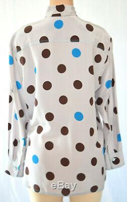 Marni Polka Dot Long Sleeves Ribben Neck Front Button Blouse Top Size 46