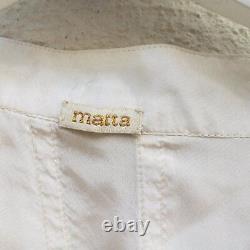 Matta Women's Long Sleeve Silk Kimono Wrap Blouse Top Cream White Size Small
