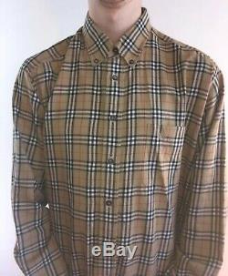 Mens Vintage Burberry Nova Check Shirt L Long Sleeve Top 80s 90s House Check XL